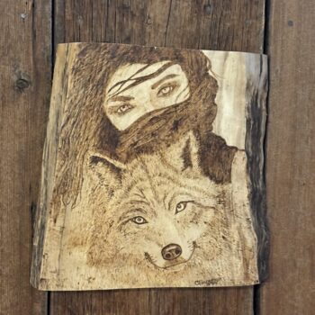 Woman and Wolf Pyrography